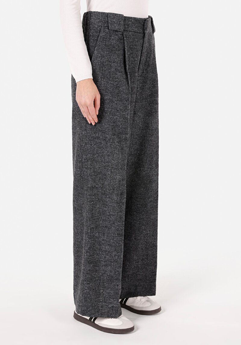 Regular Fit Yüksek Bel Geniş Paça Kadın Gri Pantolon