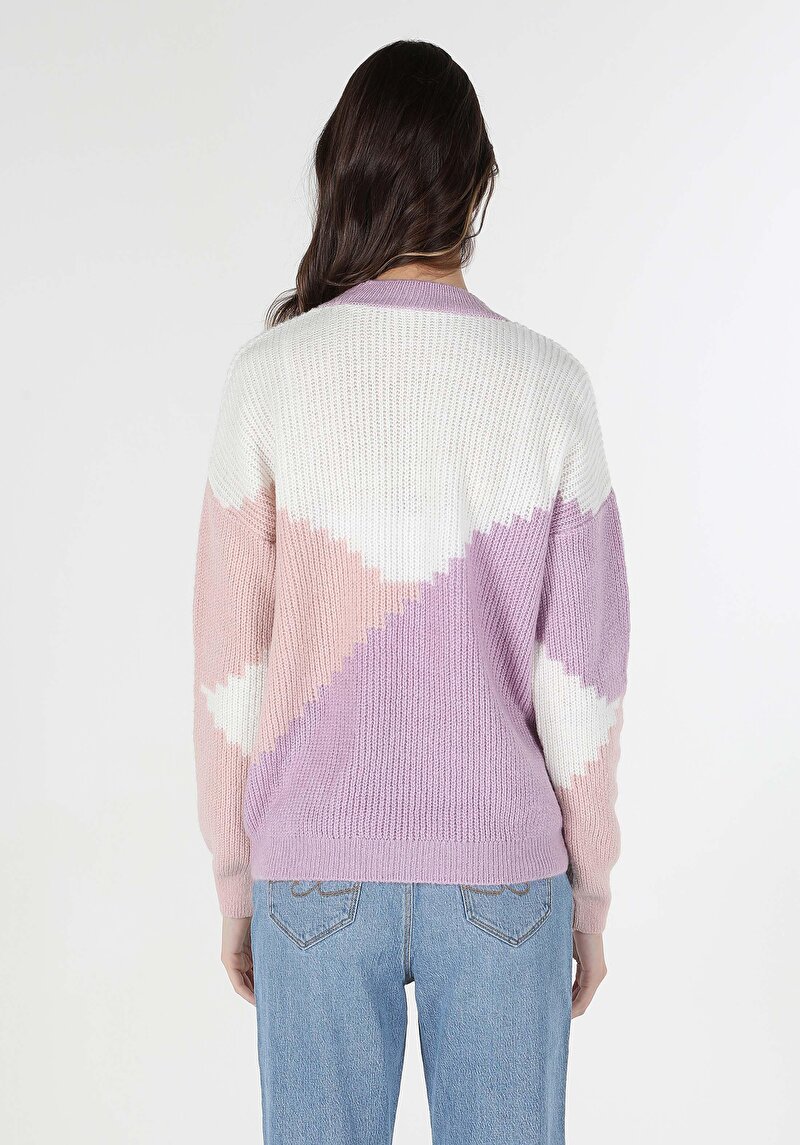 Regular Fit Yuvarlak Yaka Düz Kadın Çok Renkli Kazak