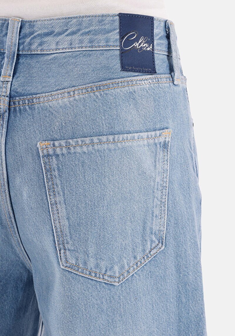 Regular Fit Yüksek Bel Geniş Paça Kadın İndigo Jean Pantolon