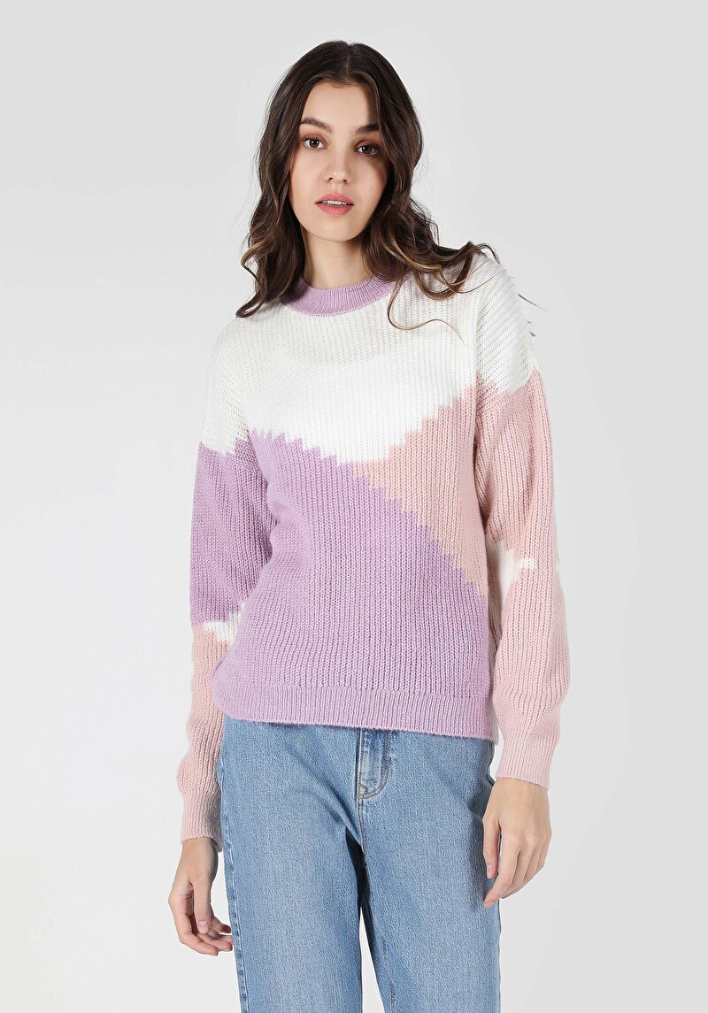 Regular Fit Yuvarlak Yaka Düz Kadın Çok Renkli Kazak