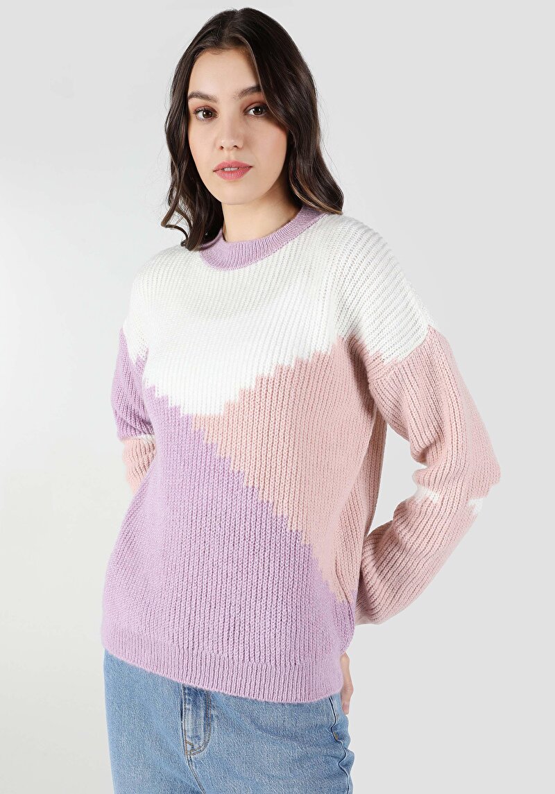 Regular Fit Yuvarlak Yaka Düz Kadın Çok Renkli Kazak