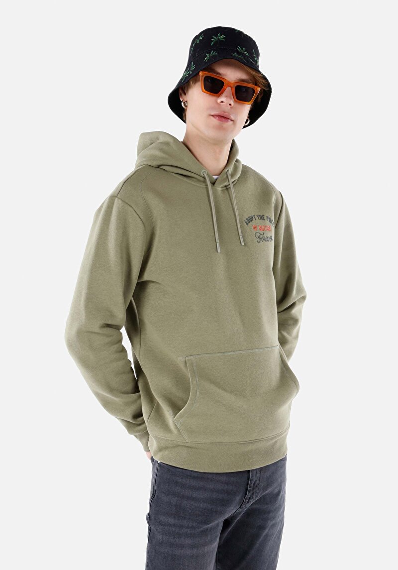 Regular Fit Pamuklu Kanguru Cepli Erkek Yeşil Sweatshirt