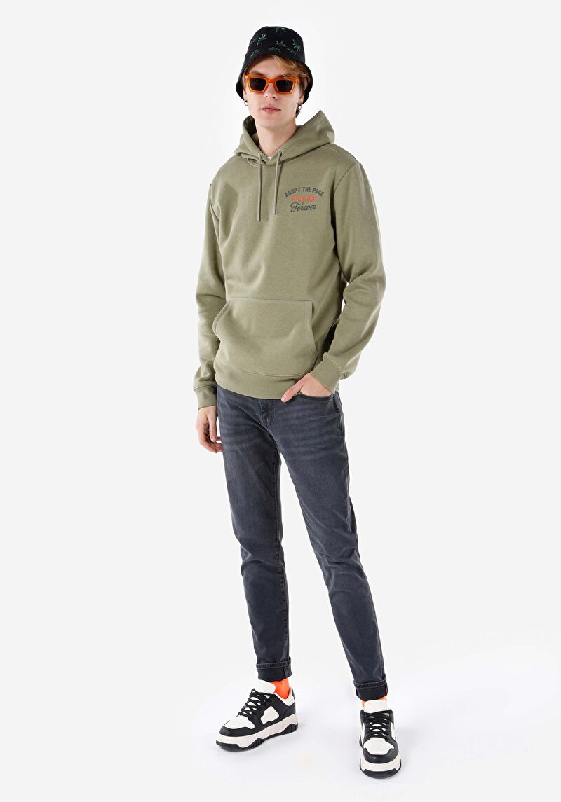 Regular Fit Pamuklu Kanguru Cepli Erkek Yeşil Sweatshirt