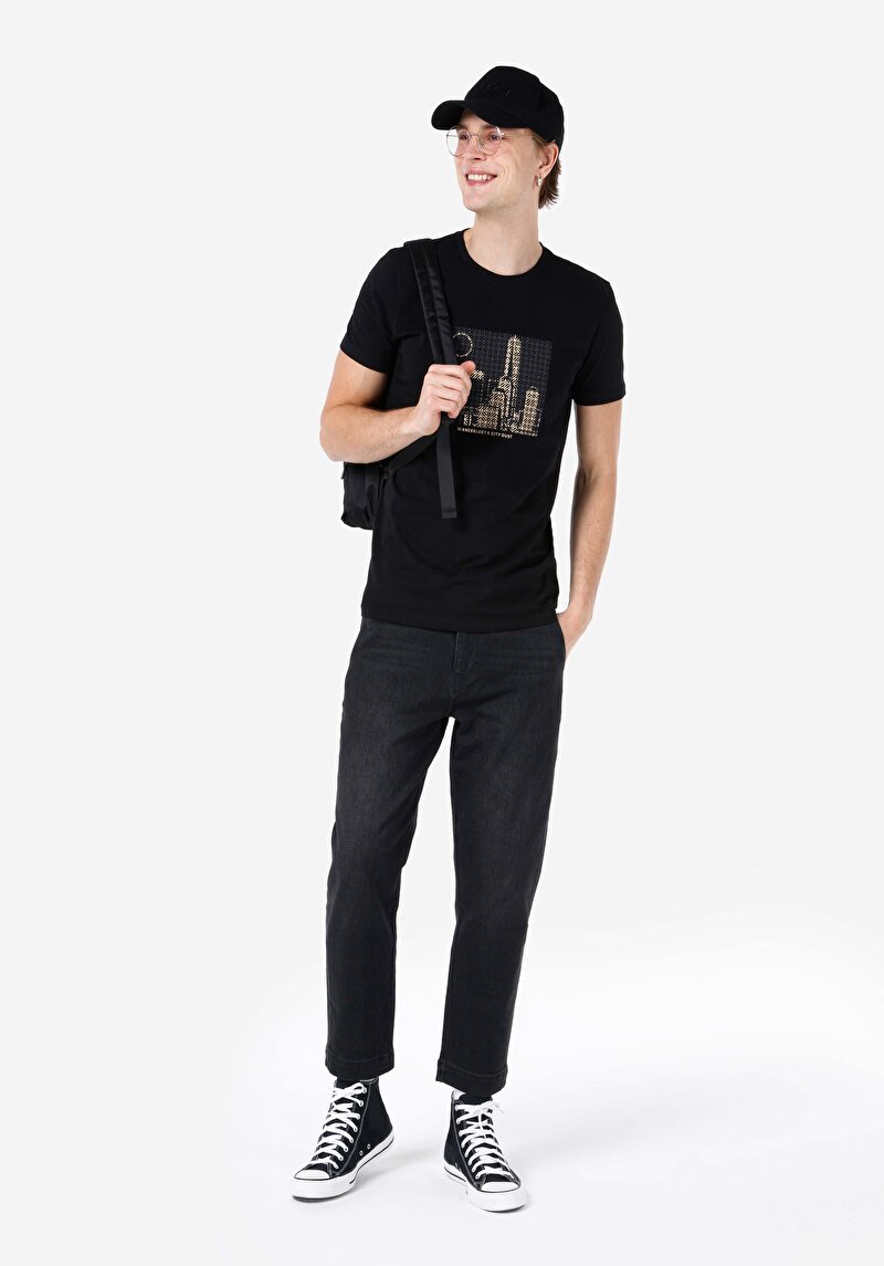 Chino Fit Orta Bel Düz Paça Erkek Siyah Jean Pantolon