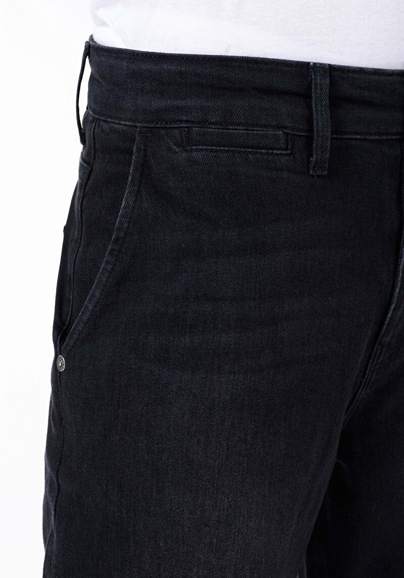 Chino Fit Orta Bel Düz Paça Erkek Siyah Jean Pantolon
