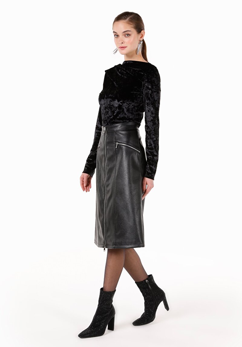 Midi Kadın Siyah Etek