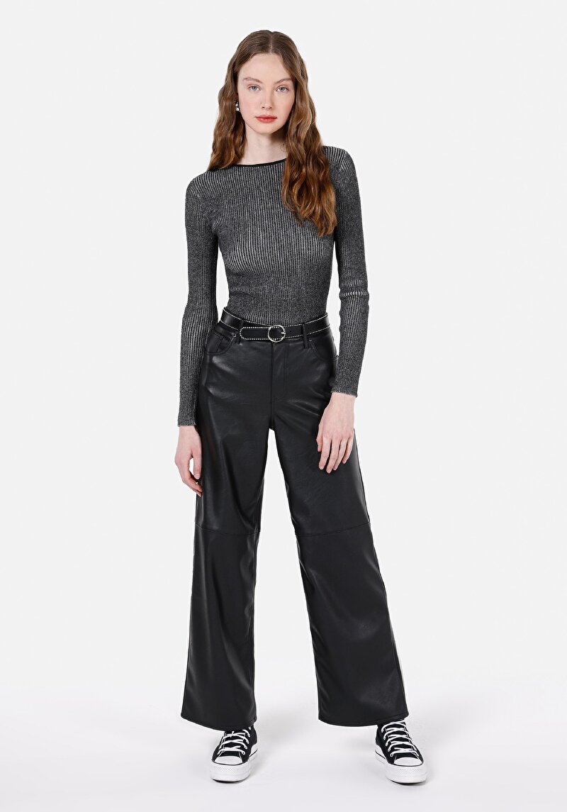 Slim Fit Kayık Yaka Düz Kadın Siyah Kazak