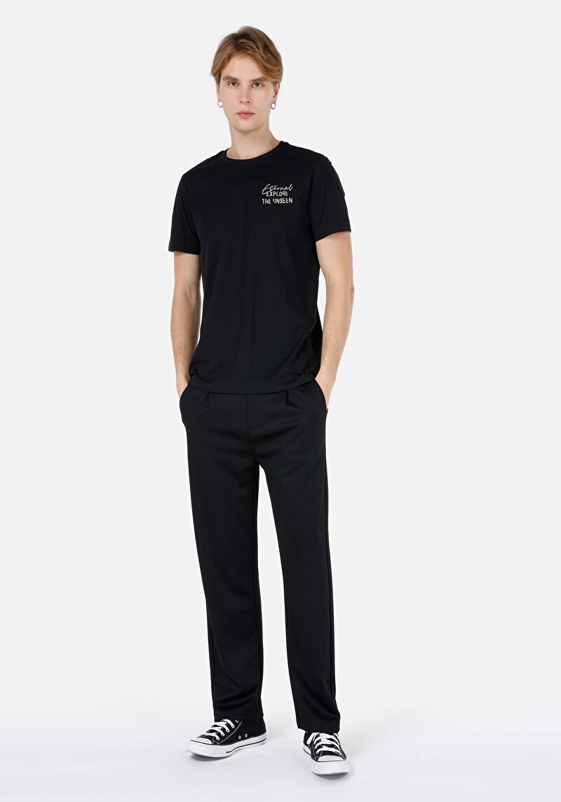 Regular Fit Orta Bel Erkek Siyah Eşofman Altı