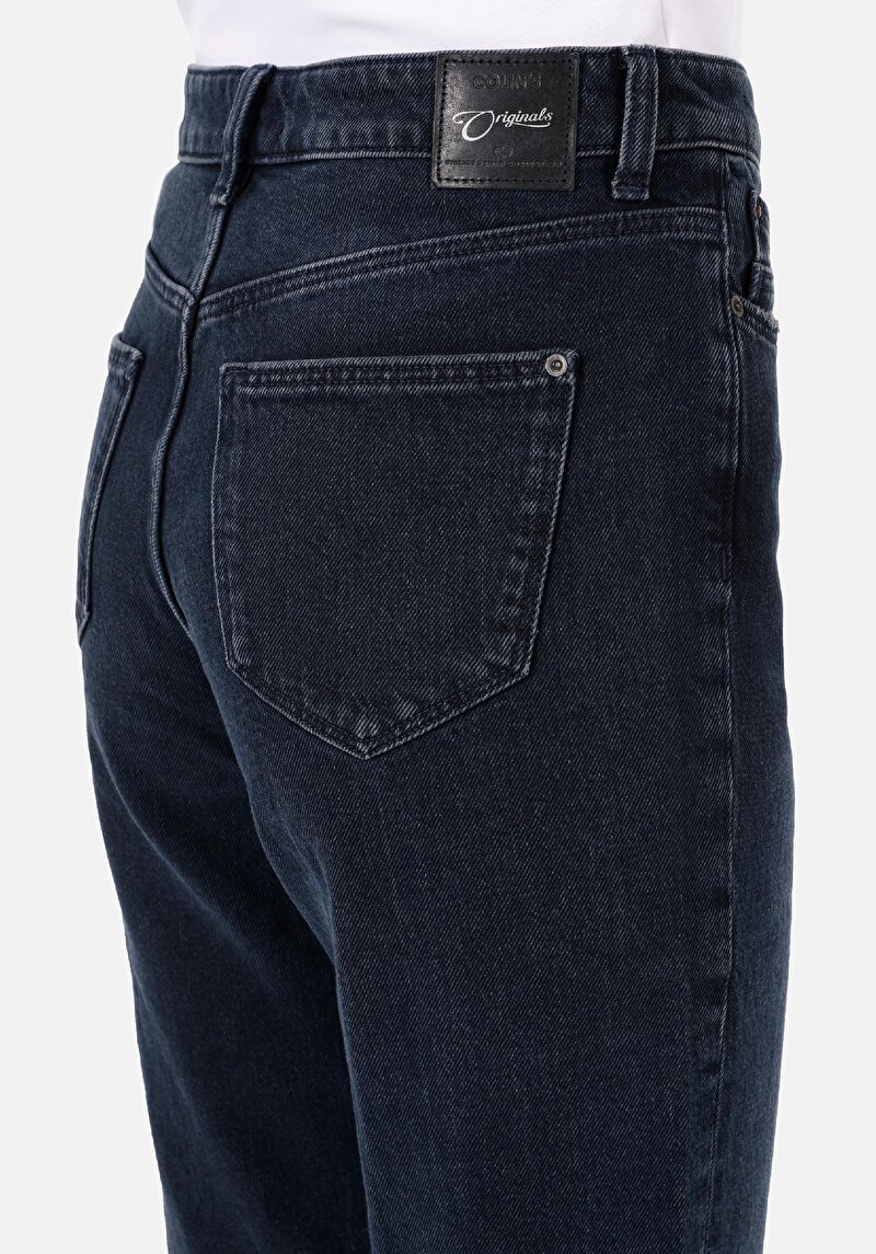 Mom Fit  Daralan Paça Kadın Koyu İndigo Denim Jean Pantolon