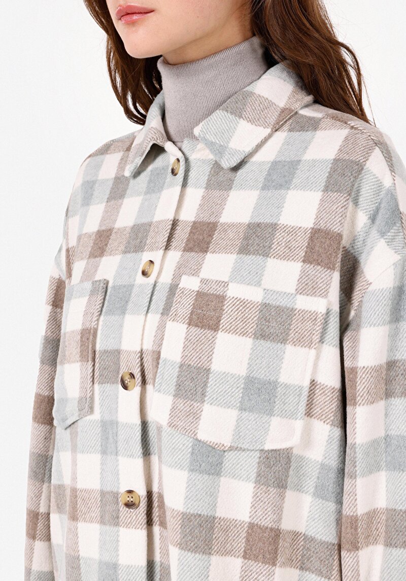 Regular Fit Shirt Neck Kadın Uzun Kol Gömlek