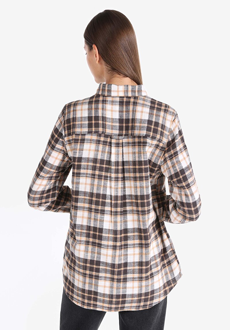 Regular Fit Shirt Neck Ekoseli Kadın Çok Renkli Uzun Kol Gömlek