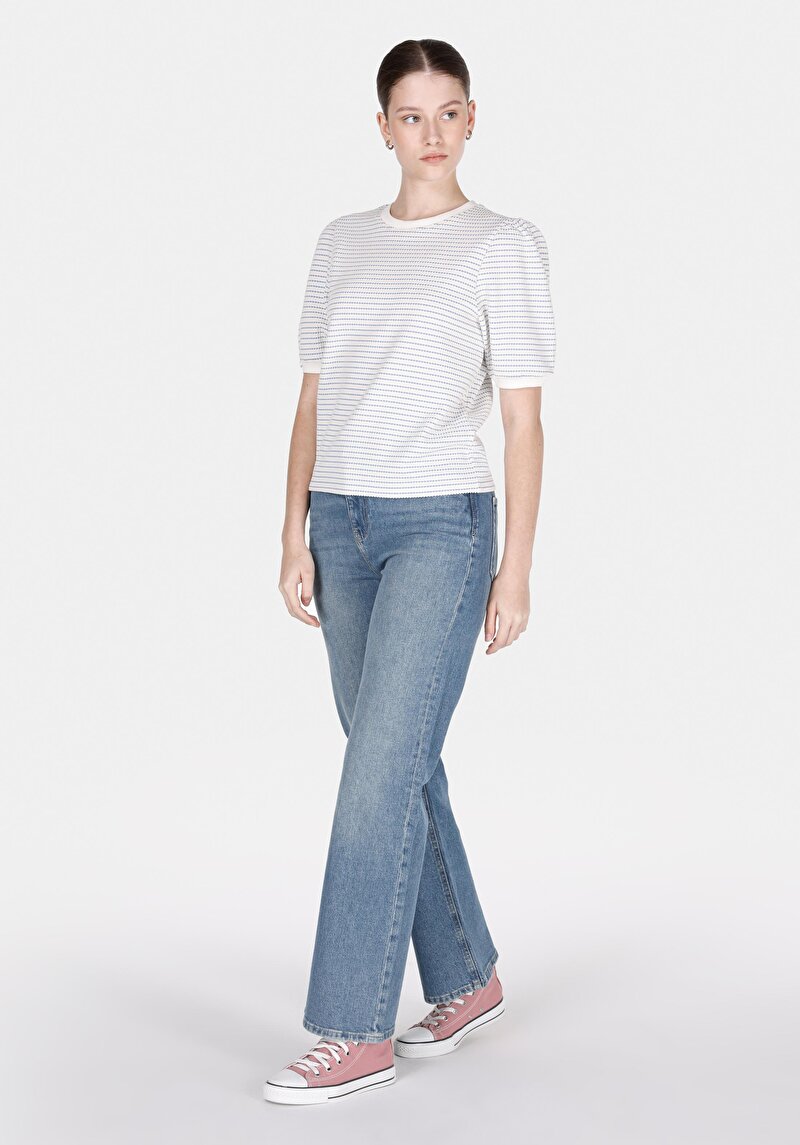 Straight Fit Yüksel Bel Düz Paça Kadın İndigo Jean Pantolon