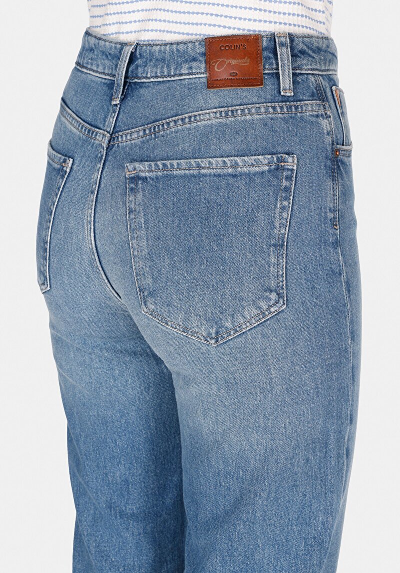 Straight Fit Yüksel Bel Düz Paça Kadın İndigo Jean Pantolon