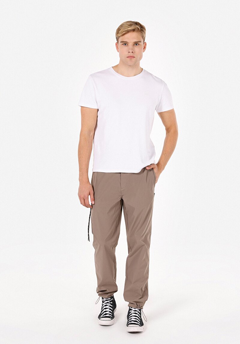 Regular Fit Orta Bel Düz Paça Erkek Bej Pantolon