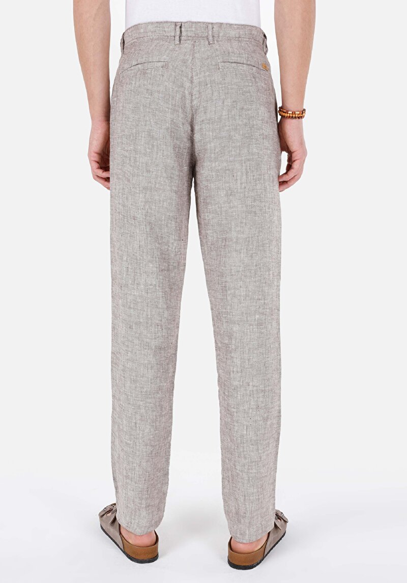 Regular Fit Orta Bel Düz Paça Erkek Kahverengi Pantolon