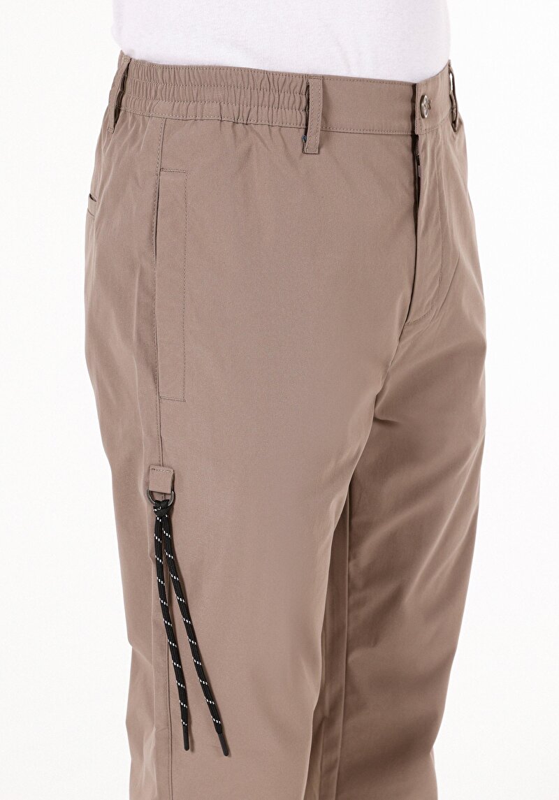 Regular Fit Orta Bel Düz Paça Erkek Bej  Pantolon
