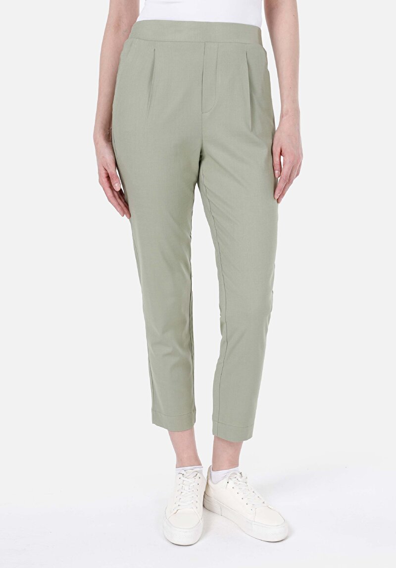 Regular Fit Düşük Bel Düz Paça Kadın Yeşil  Pantolon
