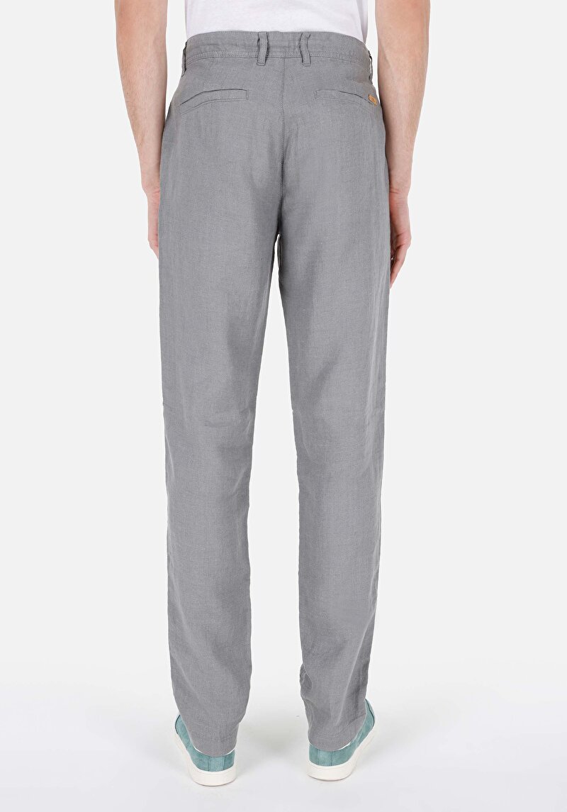 Regular Fit Orta Bel Düz Paça Erkek Yeşil Keten Pantolon