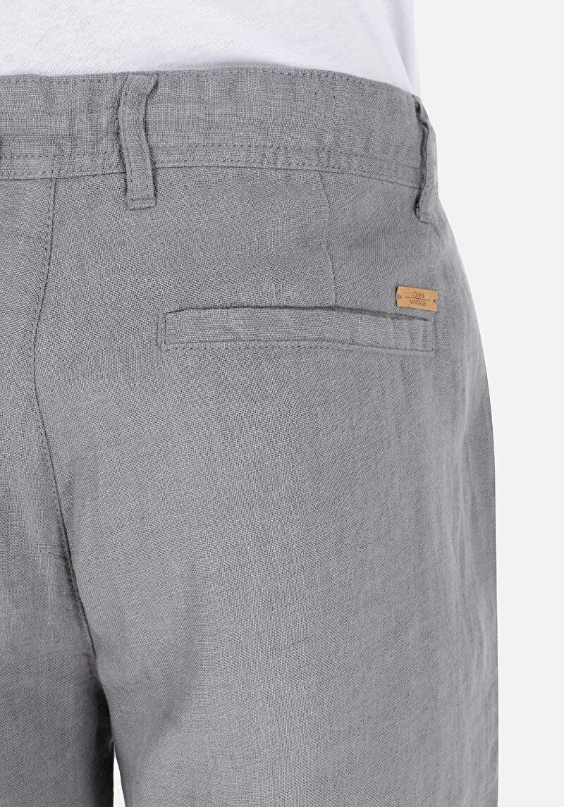 Regular Fit Orta Bel Düz Paça Erkek Yeşil Keten Pantolon