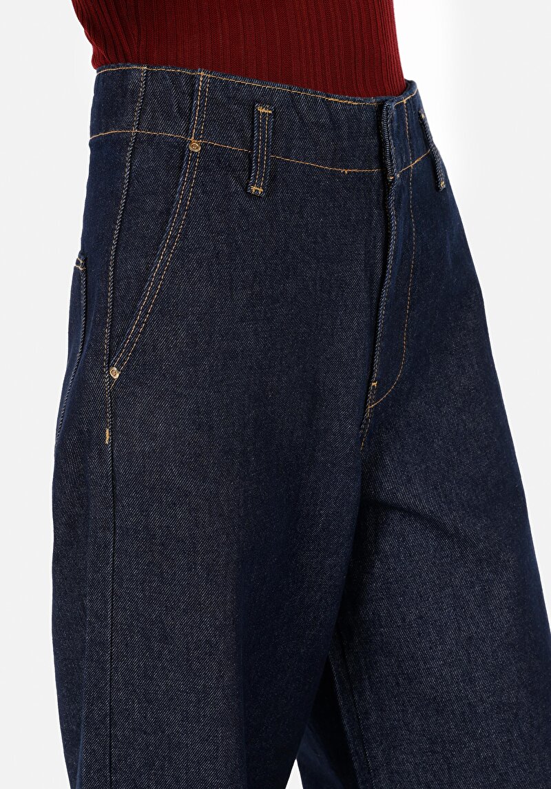 Regular Fit Yüksel Bel Geniş Paça Kadın İndigo Jean Pantolon