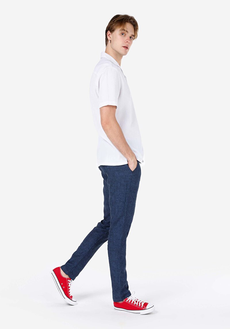 Regular Fit Orta Bel Düz Paça Erkek Lacivert Pantolon