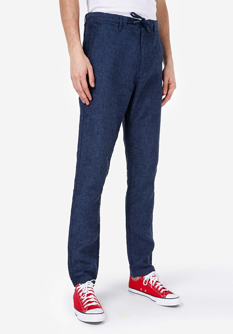 Regular Fit Orta Bel Düz Paça Erkek Lacivert Pantolon