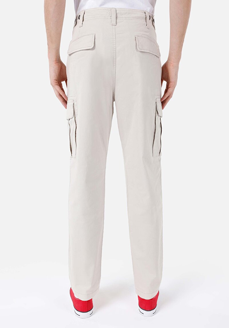 Regular Fit Orta Bel Düz Paça Düğmeli Erkek Bej Pantolon