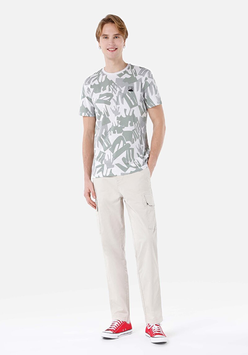 Regular Fit Orta Bel Düz Paça Düğmeli Erkek Bej Pantolon