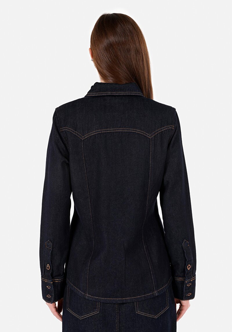 Regular Fit Klasik Yaka Kadın Mavi Uzun Kol Gömlek