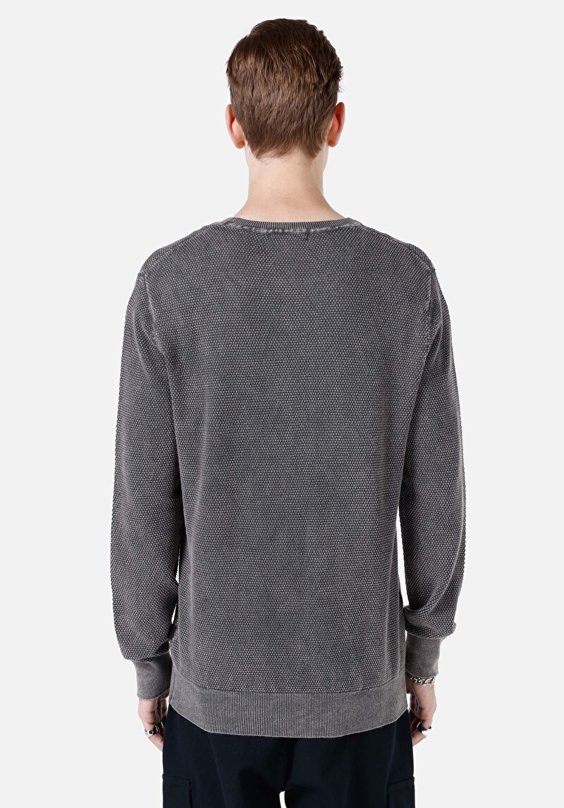 Regular Fit Yuvarlak Yaka Jakarlı Erkek Antrasit Kazak