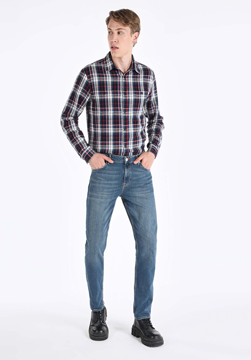 Regular Fit Orta Bel Daralan Paça Erkek İndigo Jean Pantolon