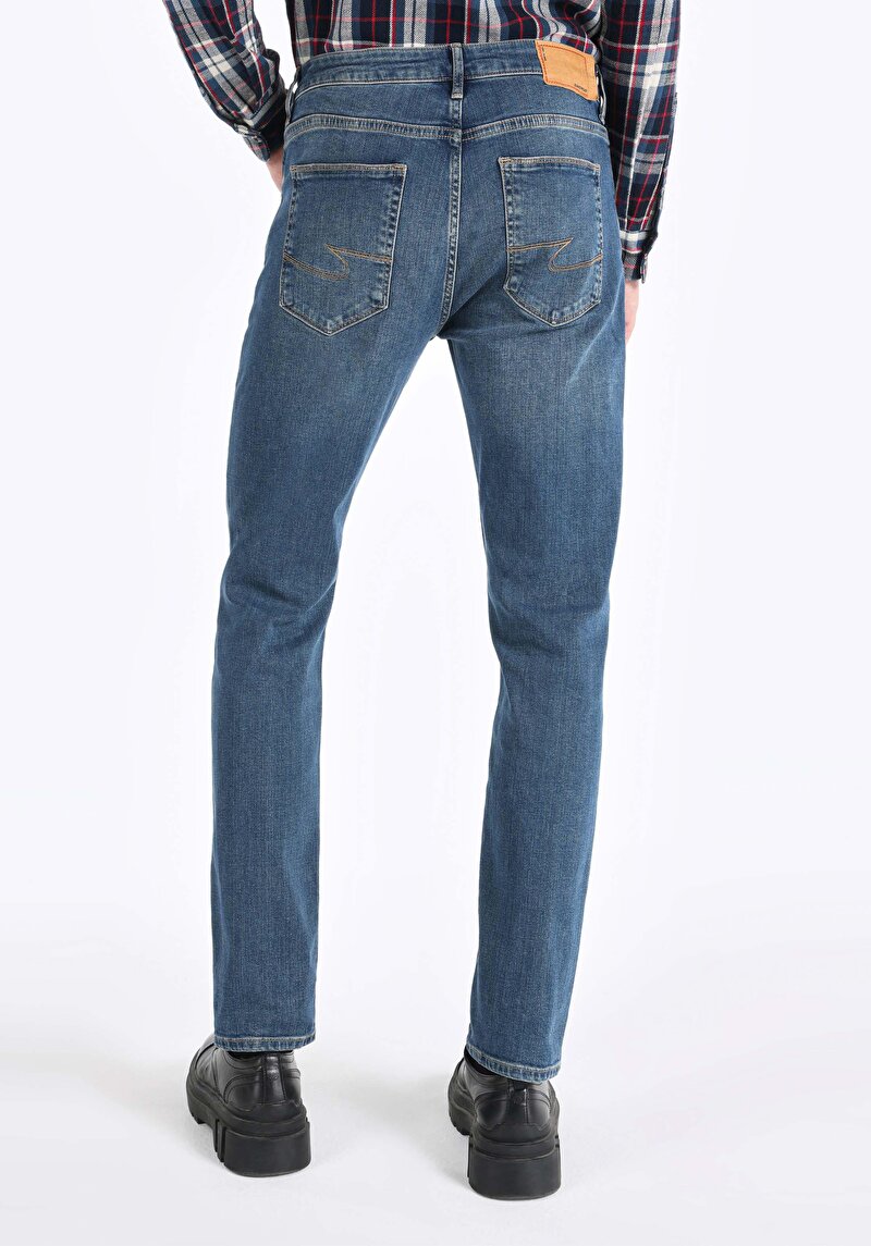 Regular Fit Orta Bel Daralan Paça Erkek İndigo Jean Pantolon