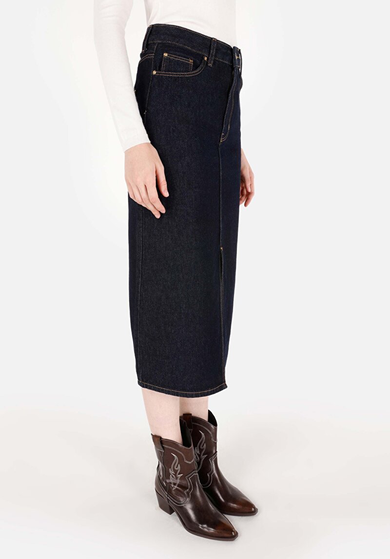 Slim Fit Kadın Denim Mavi Etek