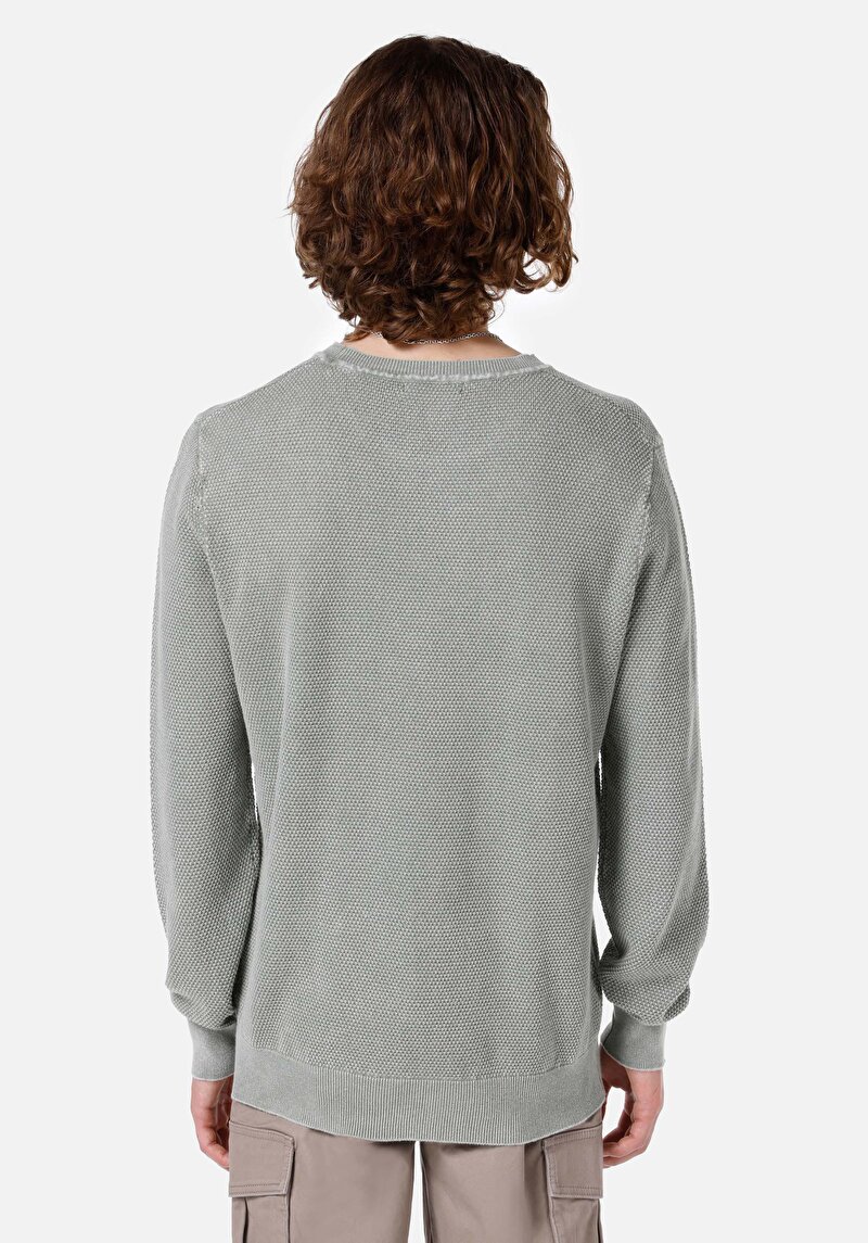 Regular Fit Yuvarlak Yaka Jakarlı Erkek Yeşil Kazak