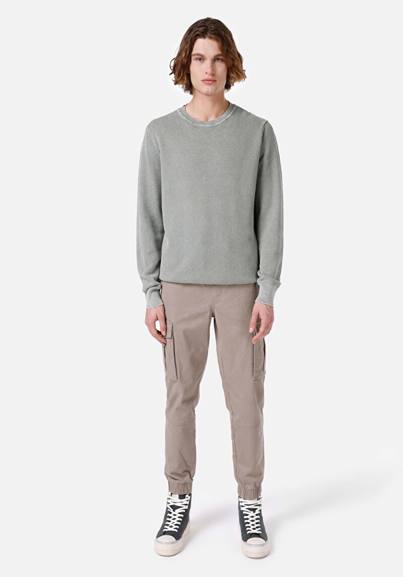 Regular Fit Yuvarlak Yaka Jakarlı Erkek Yeşil Kazak