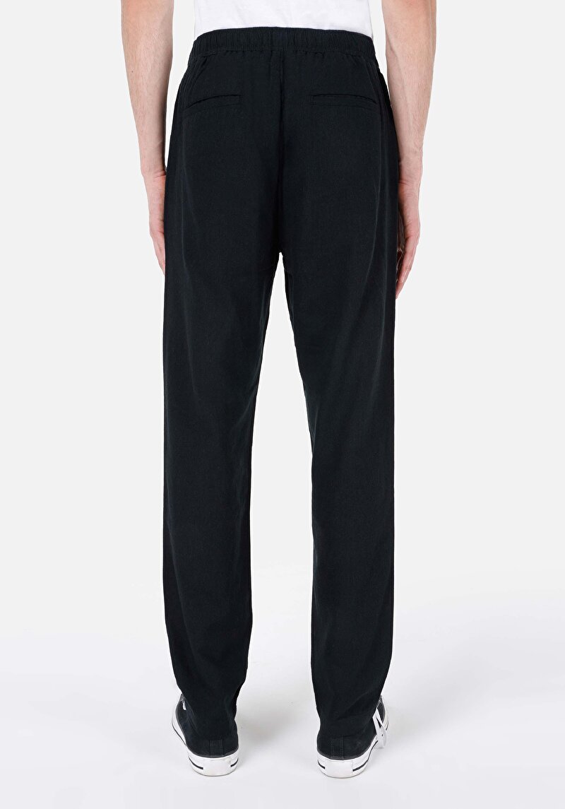 Regular Fit Orta Bel Düz Paça Erkek Siyah Pantolon