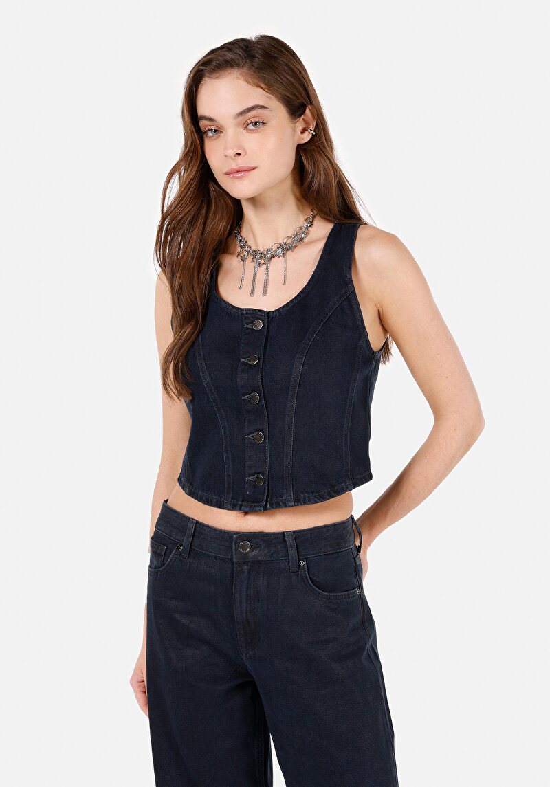 Slim Fit     Kadın Koyu Mavi Yelek