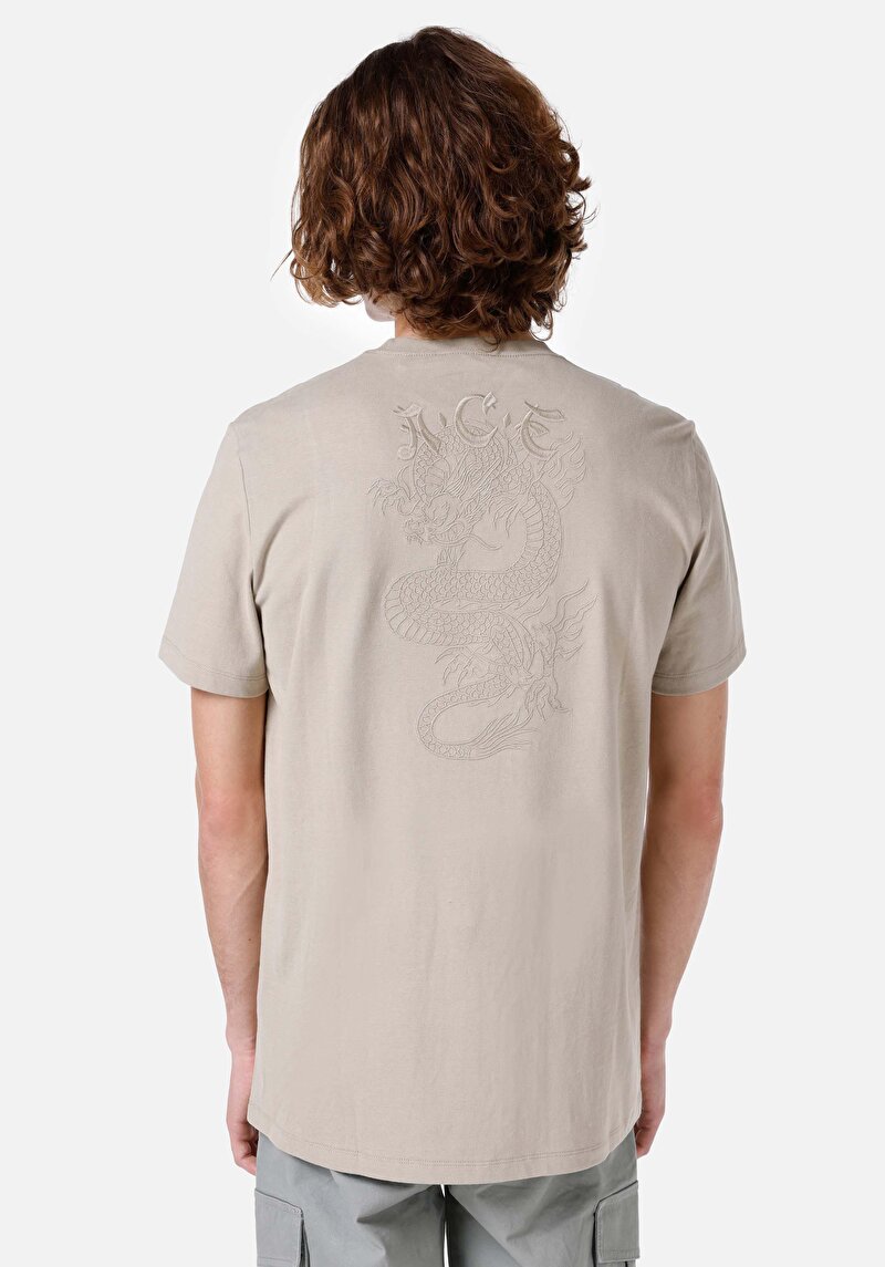 Regular Fit Yuvarlak Yaka Erkek Bej Kısa Kol Tişört