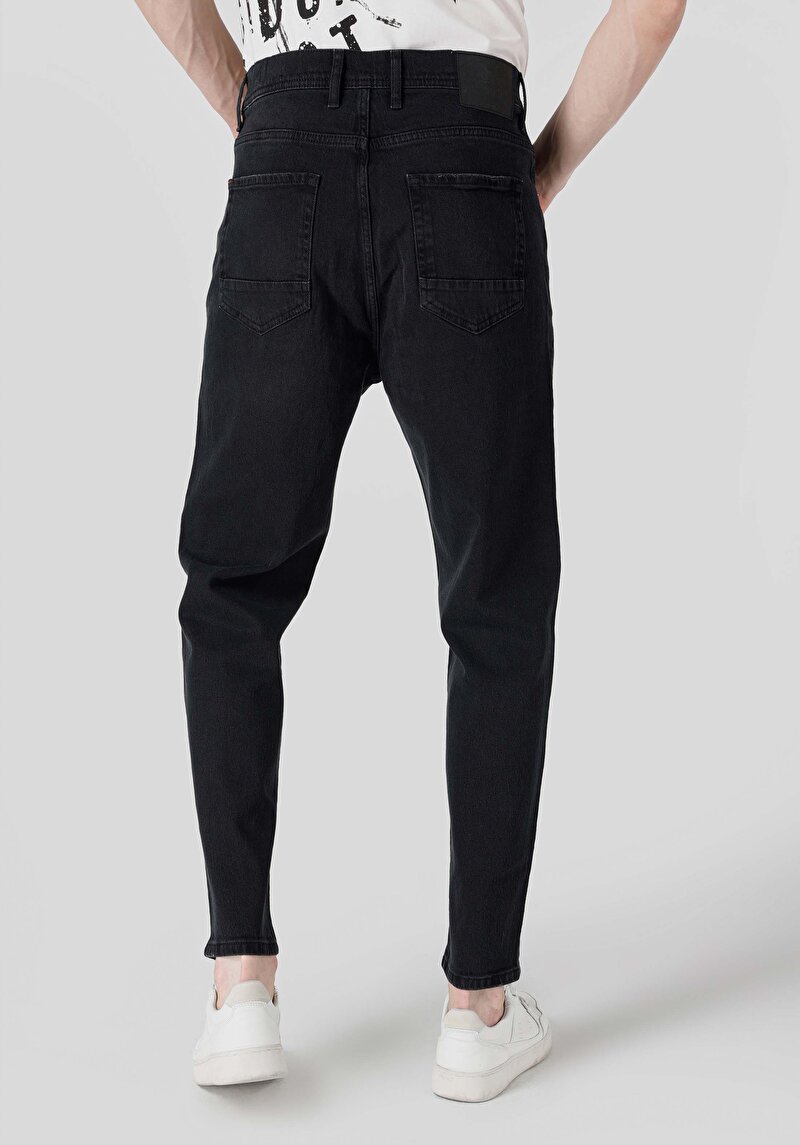 Loose Tapered Fit Süper Yüksek Bel Daralan Paça Erkek Gri Jean Pantolon