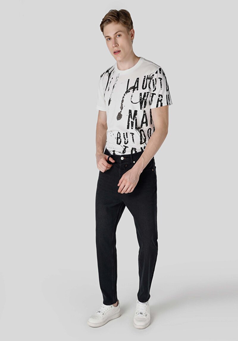 Loose Tapered Fit Süper Yüksek Bel Daralan Paça Erkek Gri Jean Pantolon