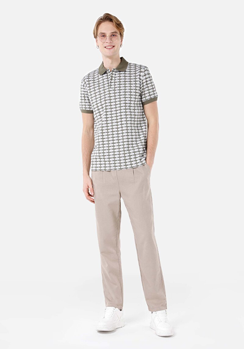 Regular Fit Orta Bel Düz Paça Erkek Bej  Pantolon