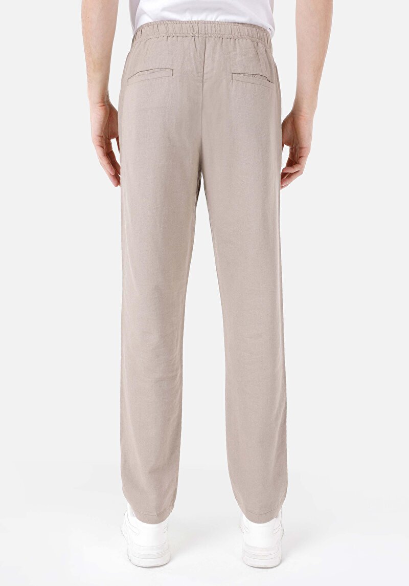 Regular Fit Orta Bel Düz Paça Erkek Bej  Pantolon