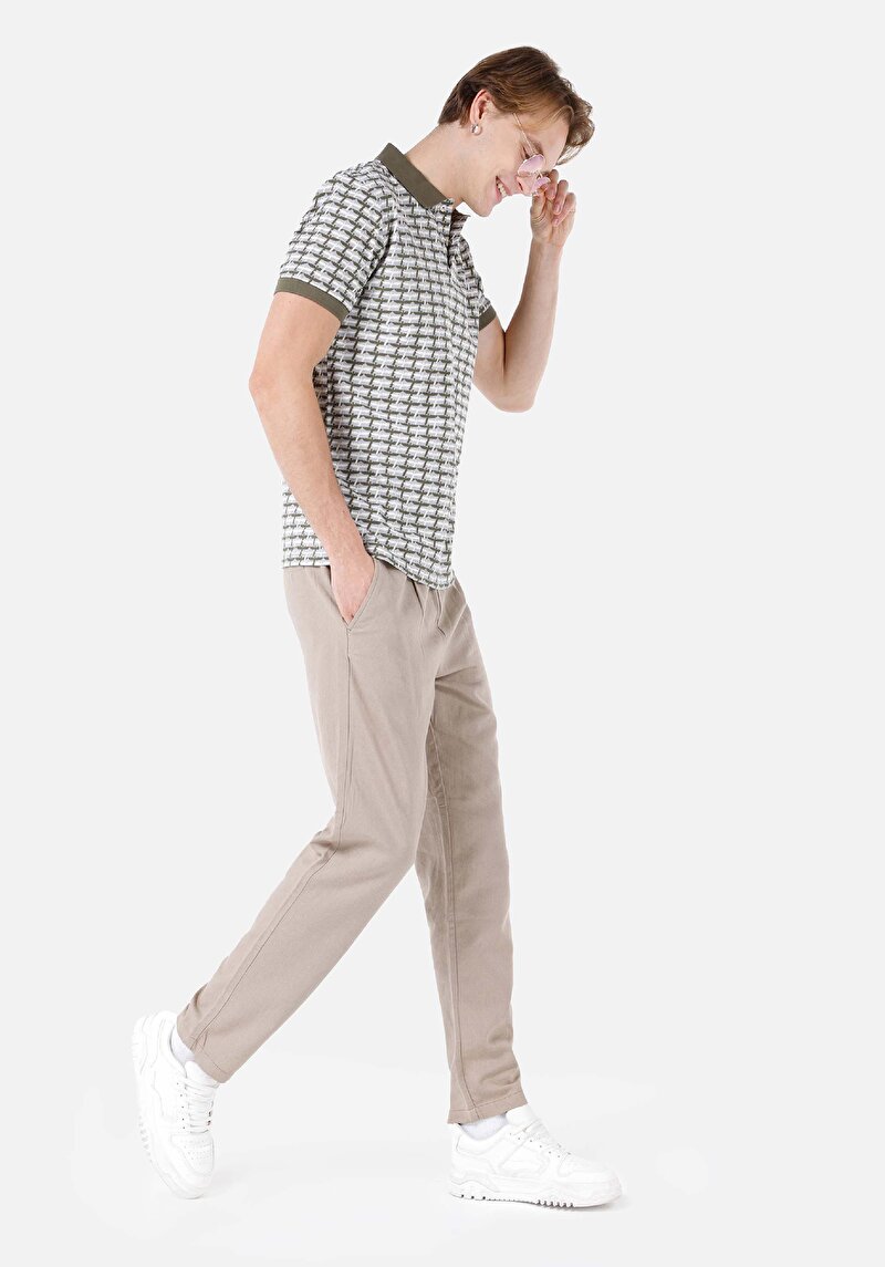 Regular Fit Orta Bel Düz Paça Erkek Bej  Pantolon