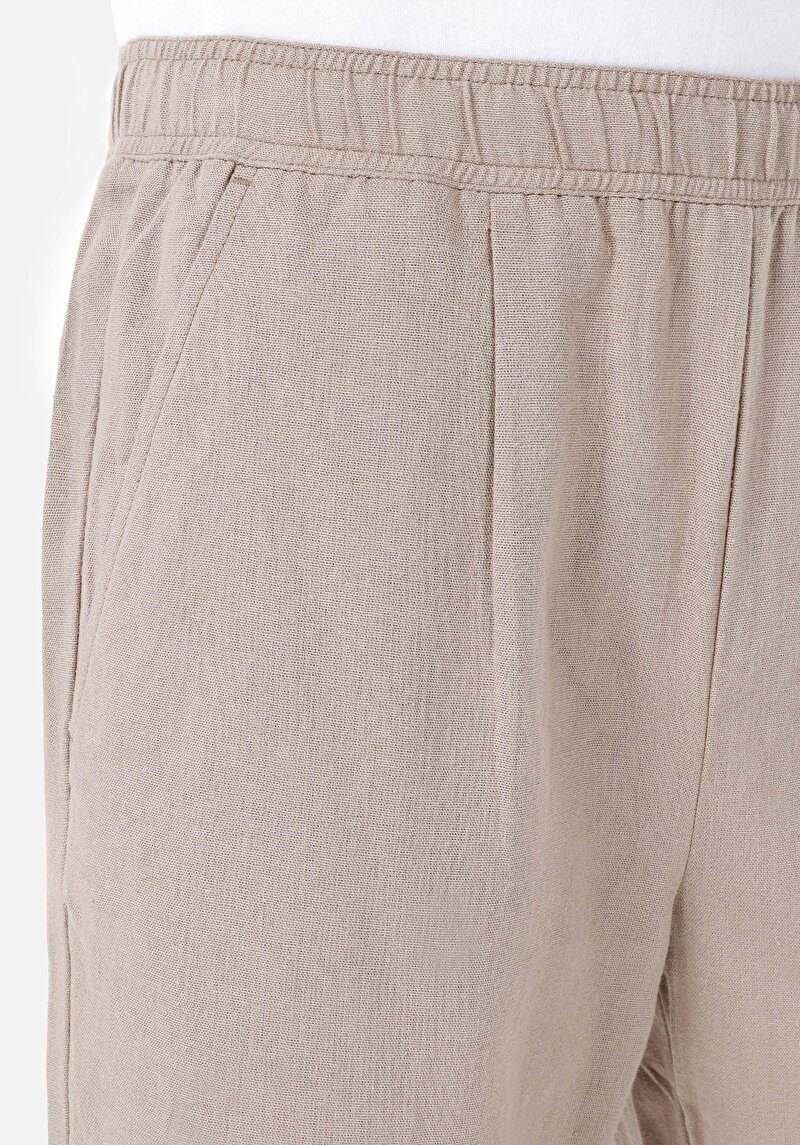 Regular Fit Orta Bel Düz Paça Erkek Bej  Pantolon