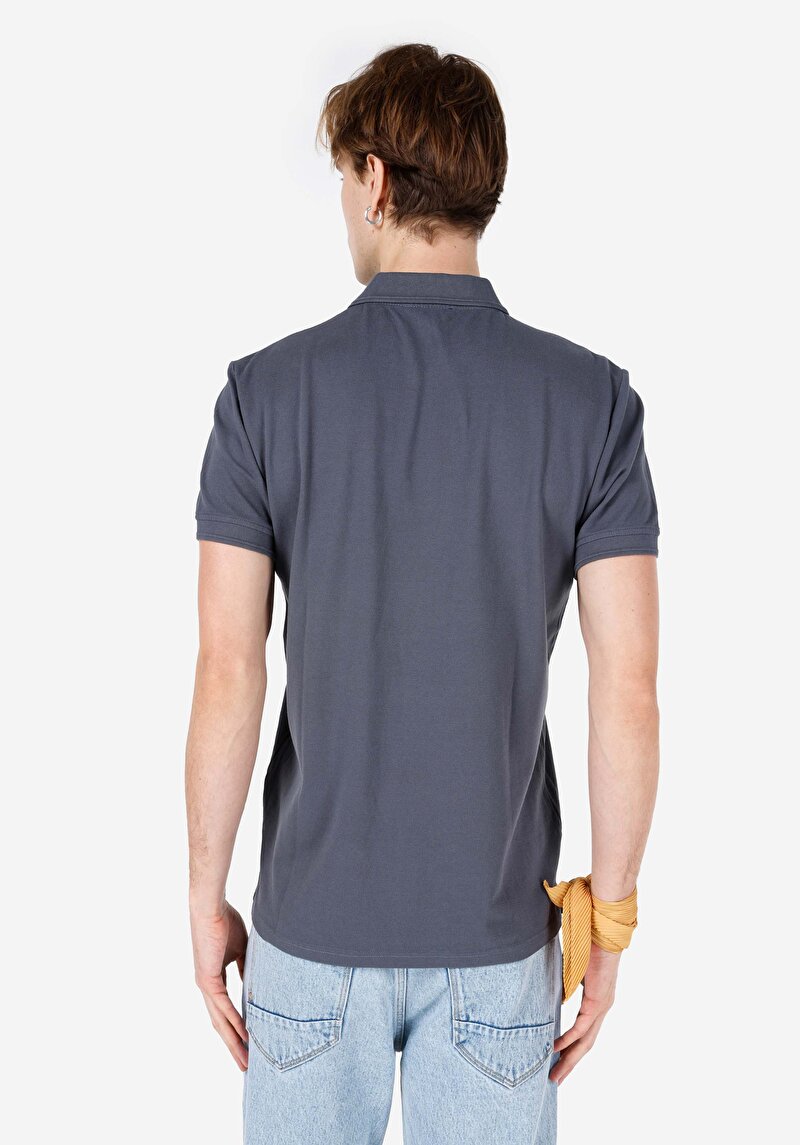 Regular Fit Polo Yaka Düz Erkek Mavi Kısa Kol Tişört