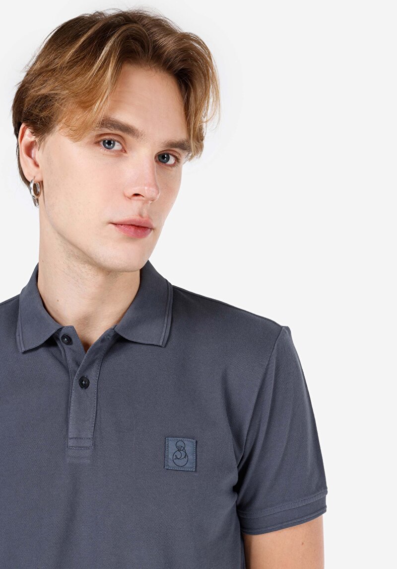 Regular Fit Polo Yaka Düz Erkek Mavi Kısa Kol Tişört