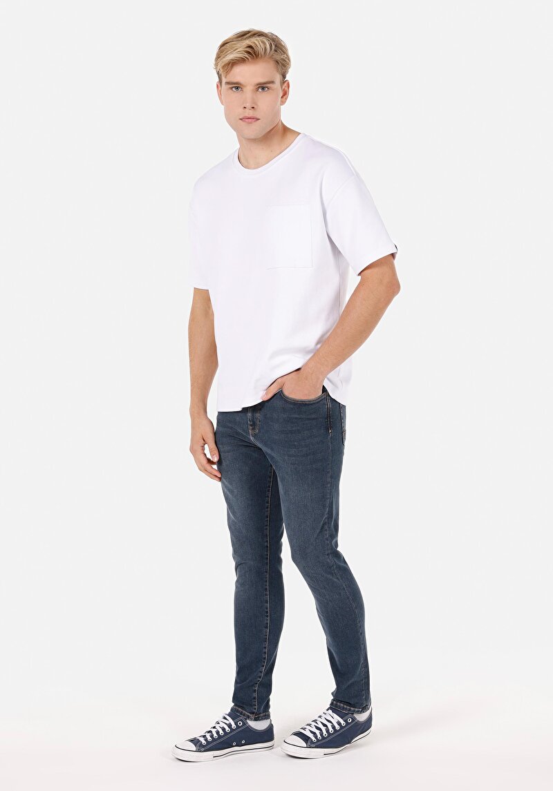 Skinny Fit Yüksel Bel Dar Paça Erkek İndigo Jean Pantolon