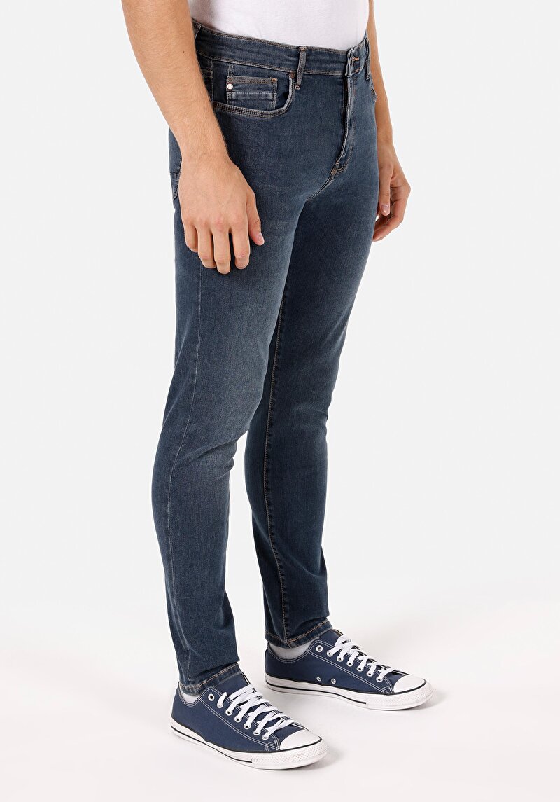 Skinny Fit Yüksel Bel Dar Paça Erkek İndigo Jean Pantolon