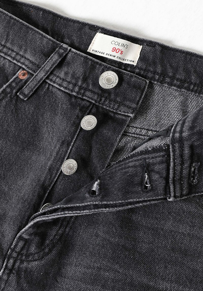 Loose Straight Fit Orta Bel Düz Paça Erkek Siyah Jean Pantolon