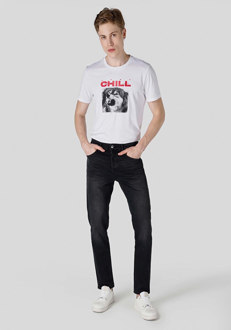 Loose Straight Fit Orta Bel Düz Paça Erkek Siyah Jean Pantolon